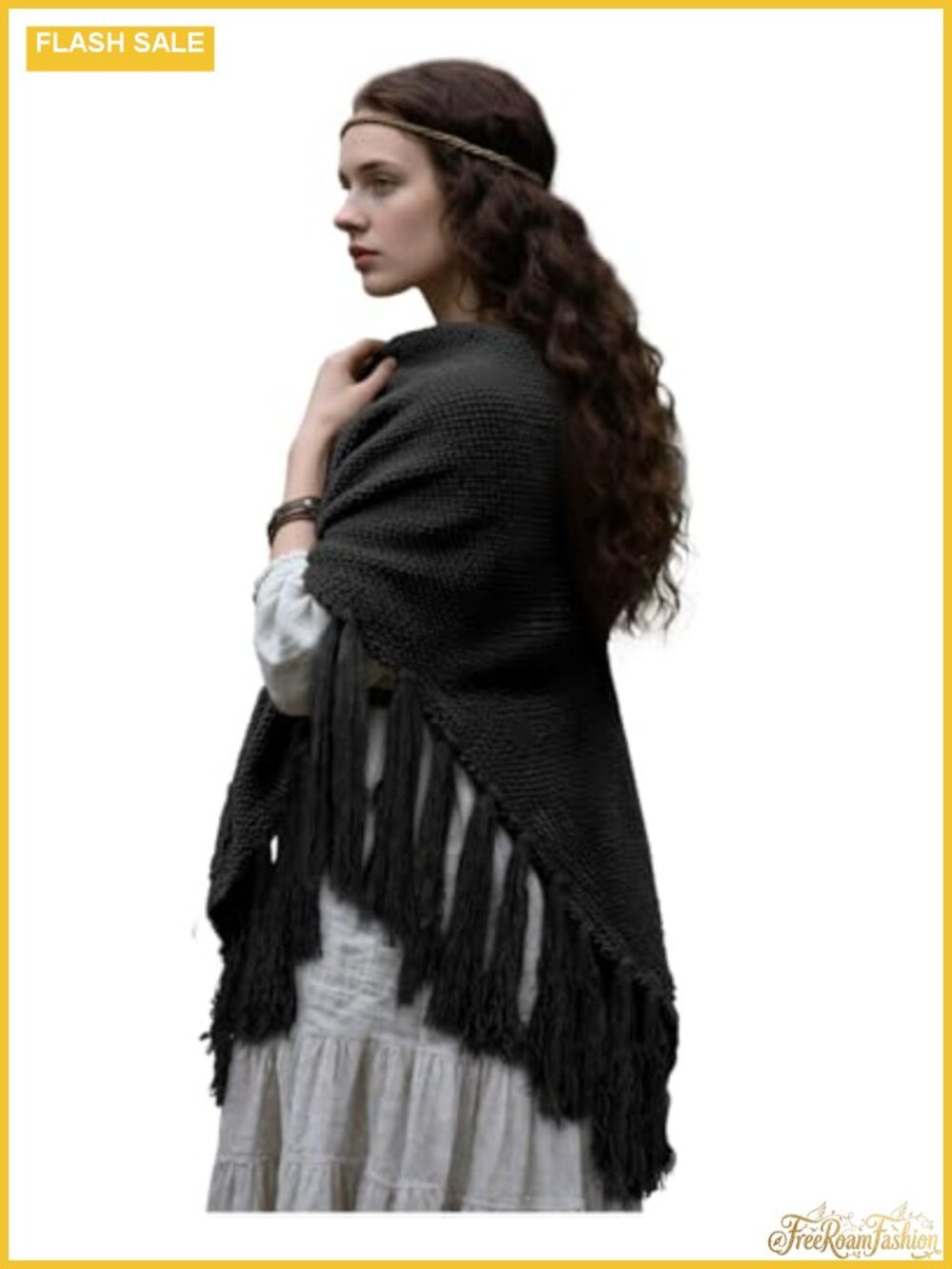 Knit Triangle Tassel Shawl Medieval Renaissance Wrap Scarf